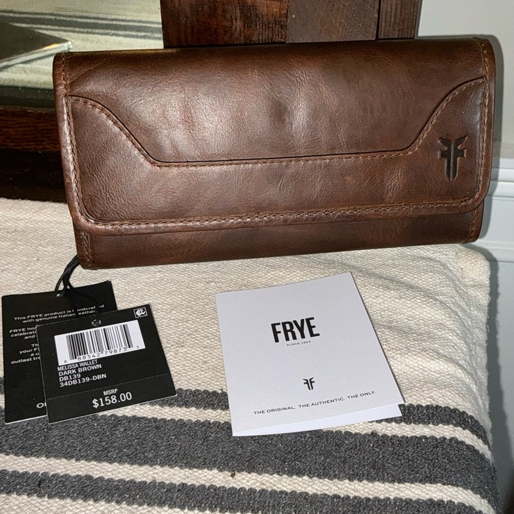 NWT Frye Leather Melissa Trifold Continental Snap Wallet Dark Brown $158 - Picture 9 of 12